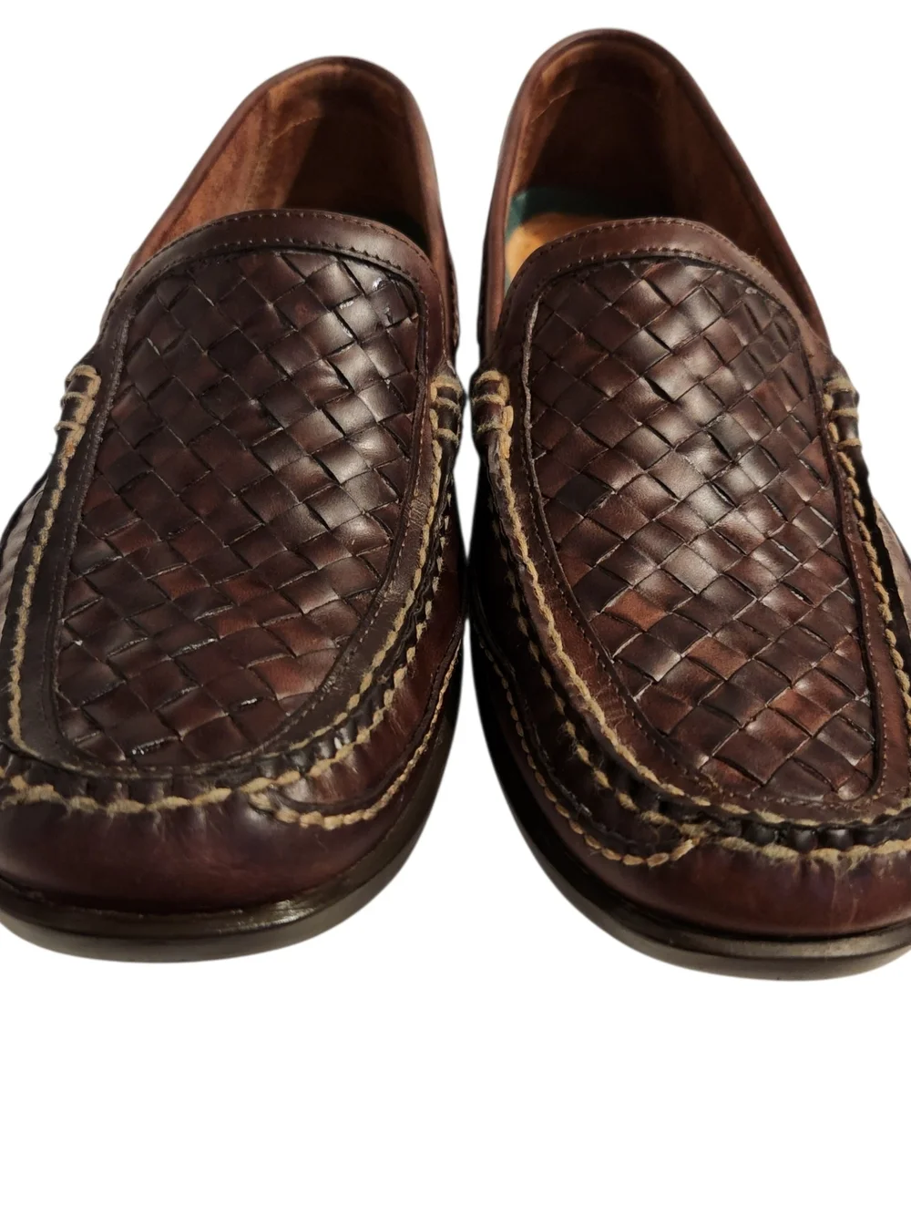Johnston & Murphy Men's Size 11 Brown Woven Leather Slip-On Boat Shoes Loafers